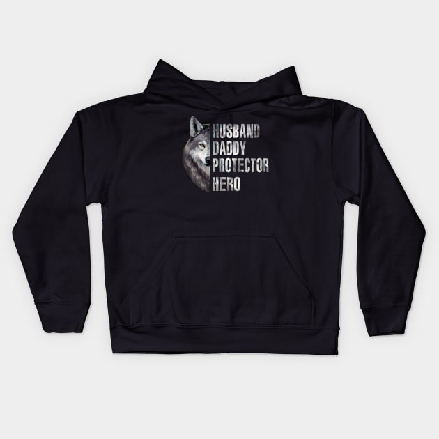 Wolf Husband Daddy Protector Hero Kids Hoodie by Phylis Lynn Spencer